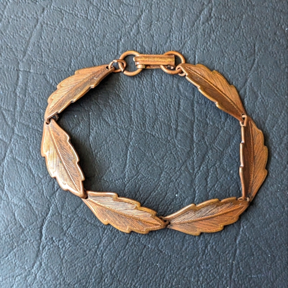 Vintage Leaves Panel Bracelet Copper Base Metal